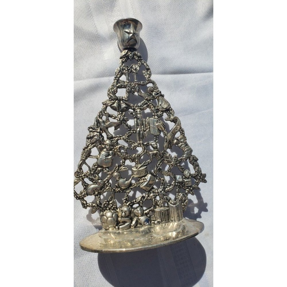 Godinger 10in Silverplate Christmas Tree Taper Candle Holder Used Cond